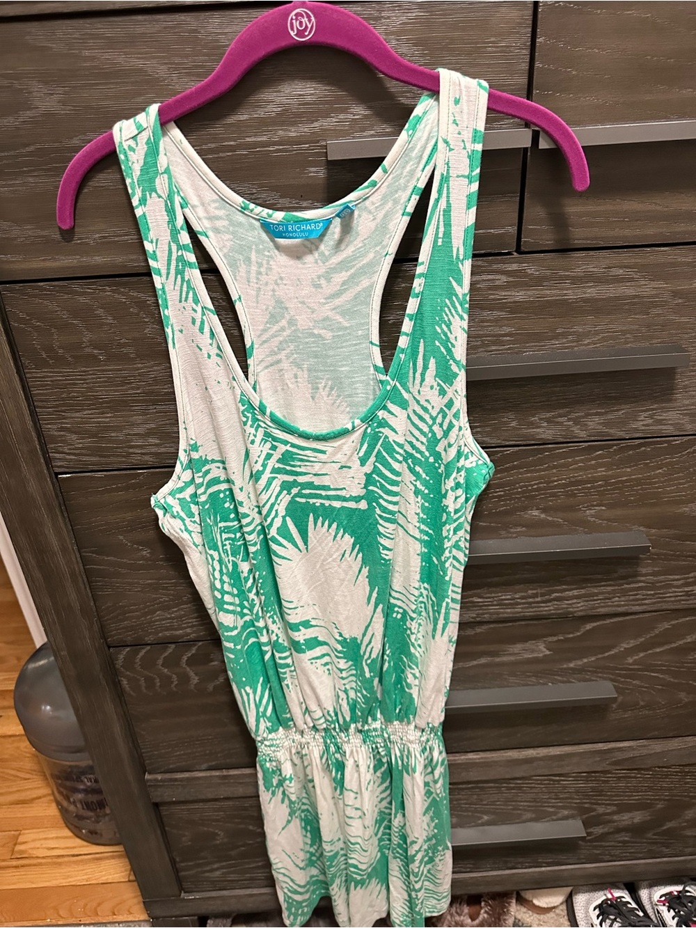 Tori Richard Girls' Mint Green Palm-Print summer tank dress.